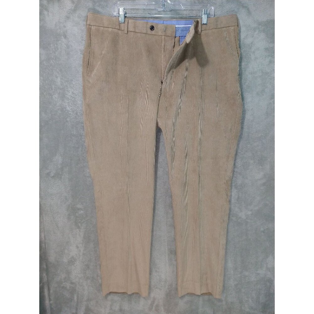 Peter Millar Pants Mens 40x32 Beige Corduroy Slim Fit Flat Front Tapered Leg